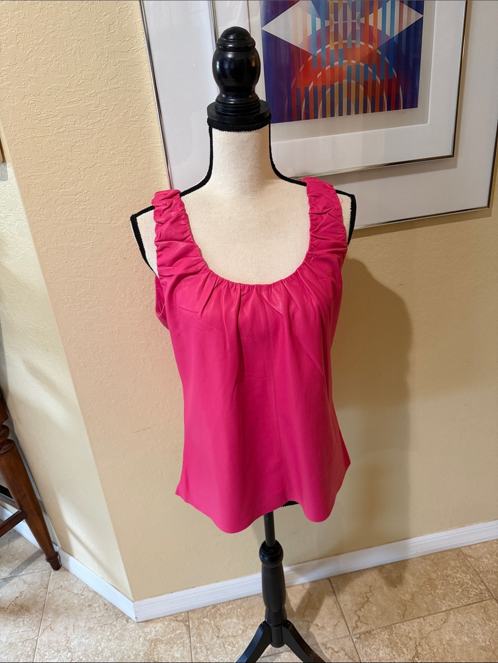 Women's Fuchsia Sleeveless Ruffled Scoop Neck Top